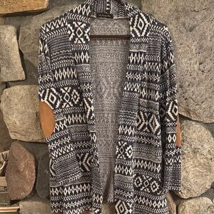 Lollipop Star Geometric Patterned Blue and White Women's Shrug Cardigan large